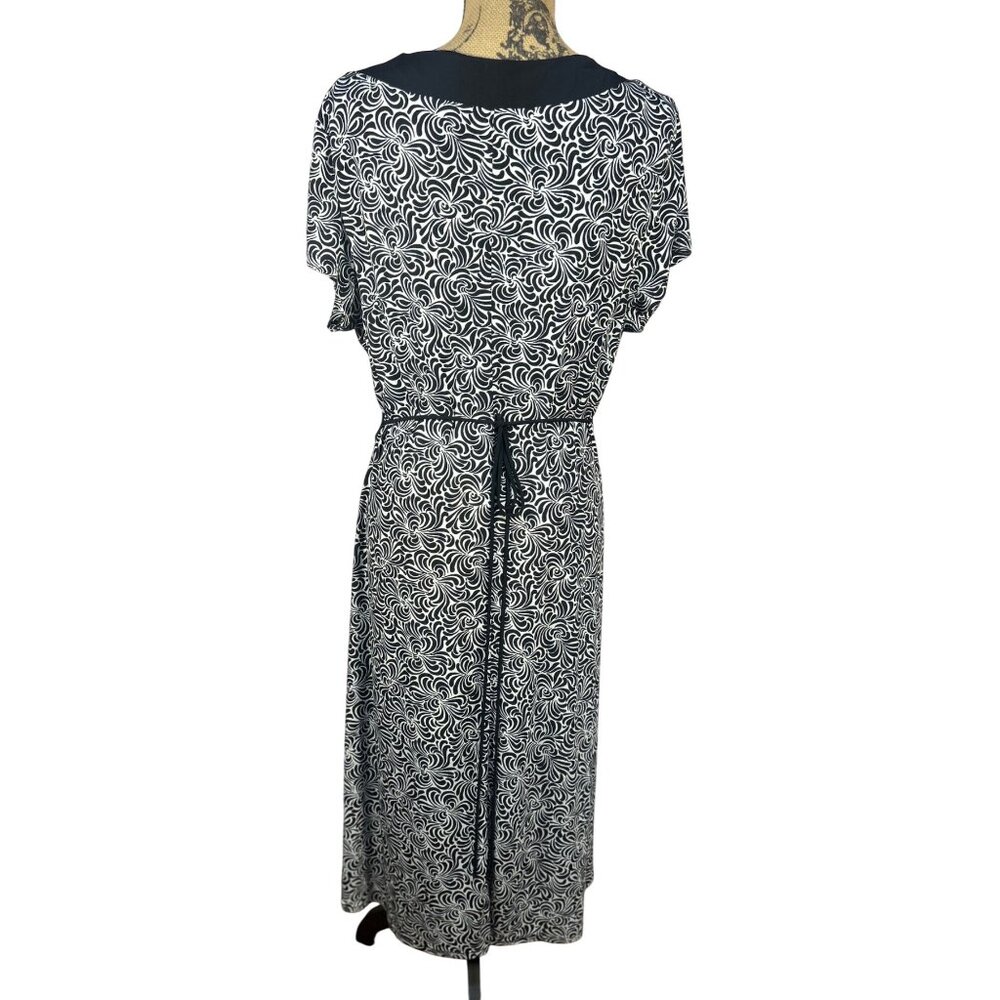Y2K Babydoll Dress Sz 14 Black and White Midi Length Tie Back - Picture 2 of 8